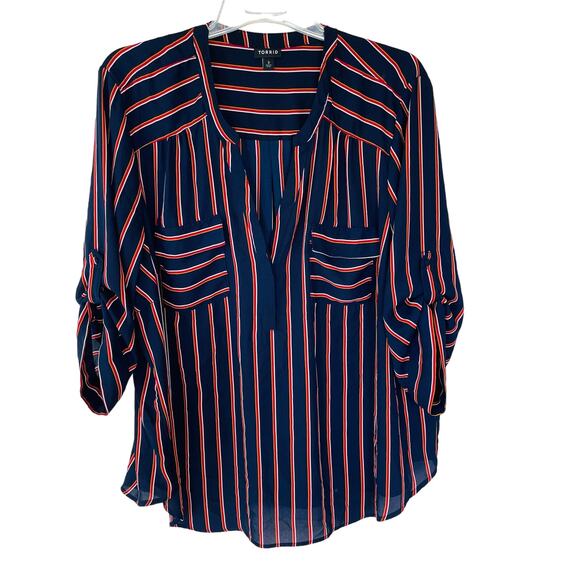 torrid Tops - Torrid Navy Red Stripes Half Buttondown Shirt size 2X